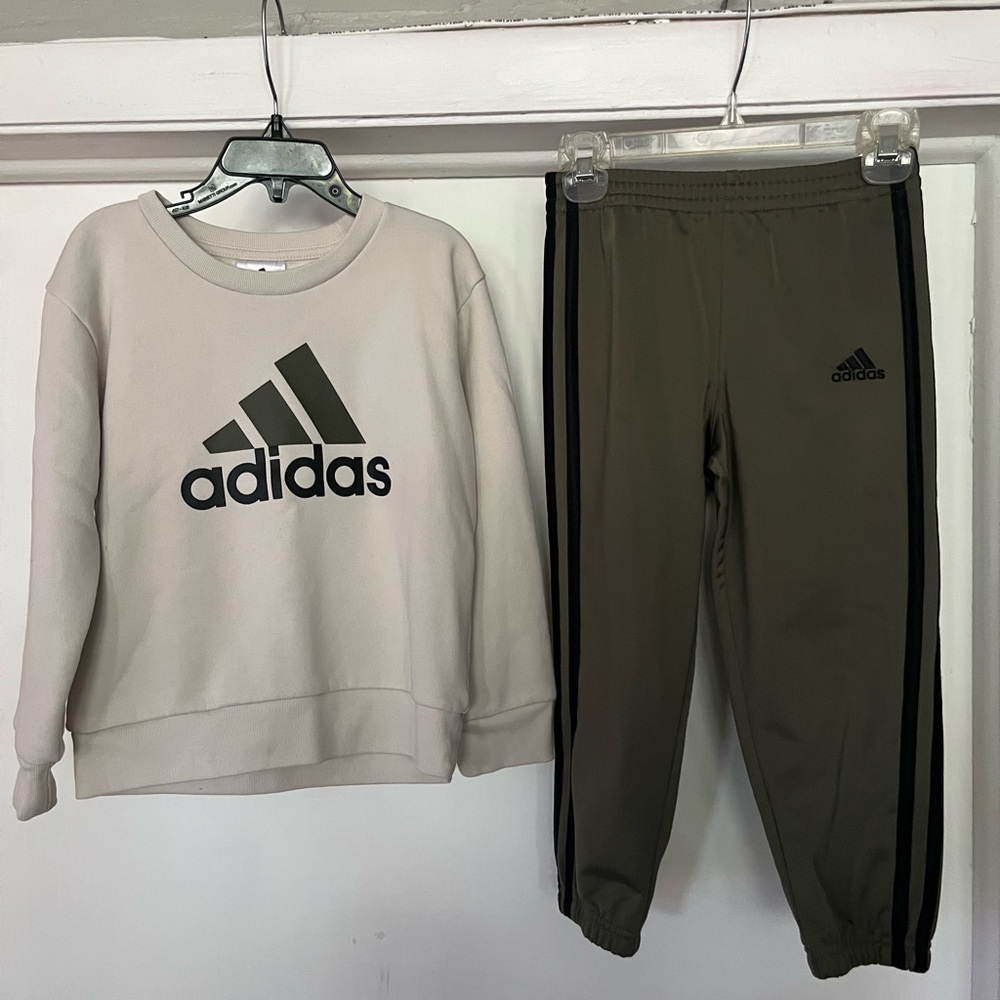Adidas Kids Cream and Olive Jogger Set